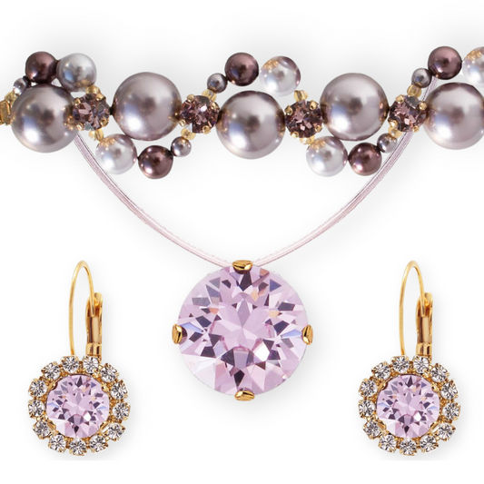 Purple jewelery set 'luxurious earrings and pearl bracelet'