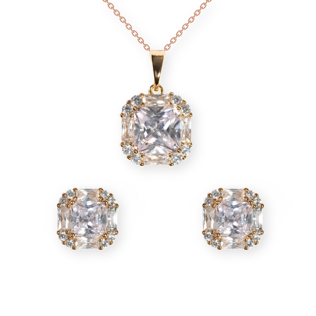 Rose gold jewelry set 'star-shaped earrings and necklace'