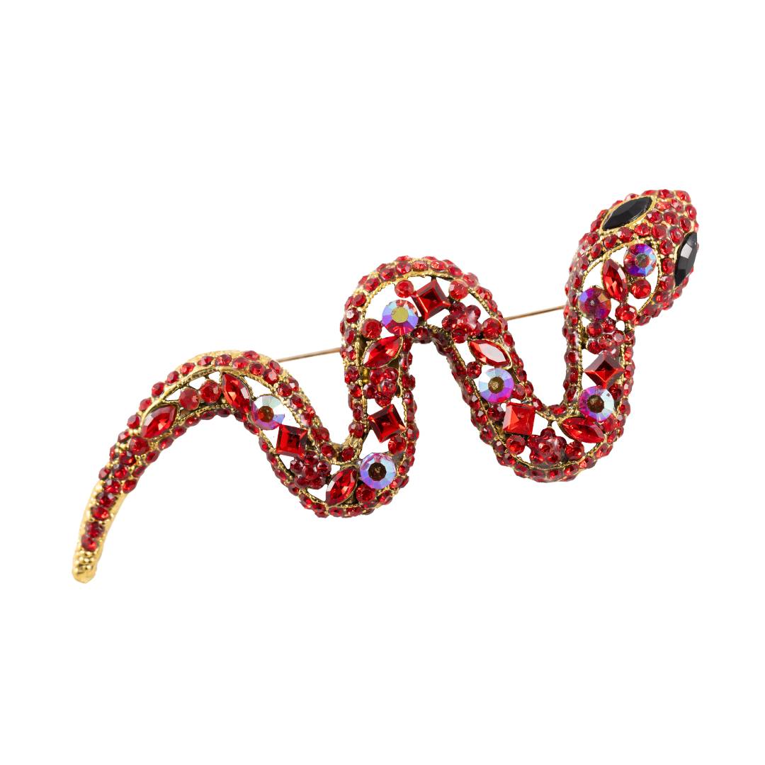 Lielā čūskas formas broša ar sarkaniem kristāliem