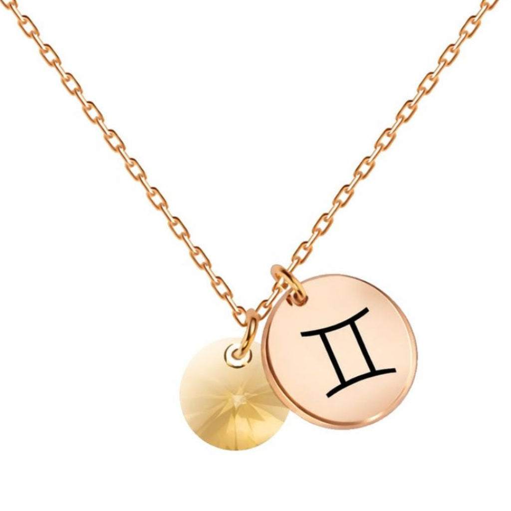 Kaklarota ar zodiaku un dzeltenu kristālu