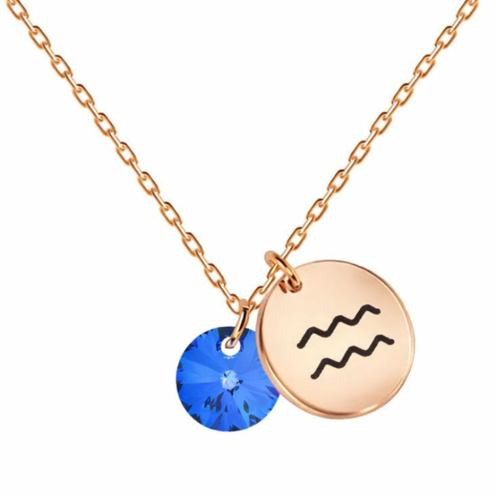 Kaklarota ar zodiaku un zilu kristālu