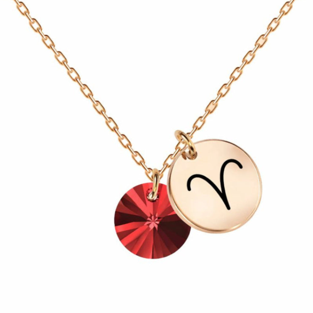 Kaklarota ar zodiaku un gaiši rozā kristālu