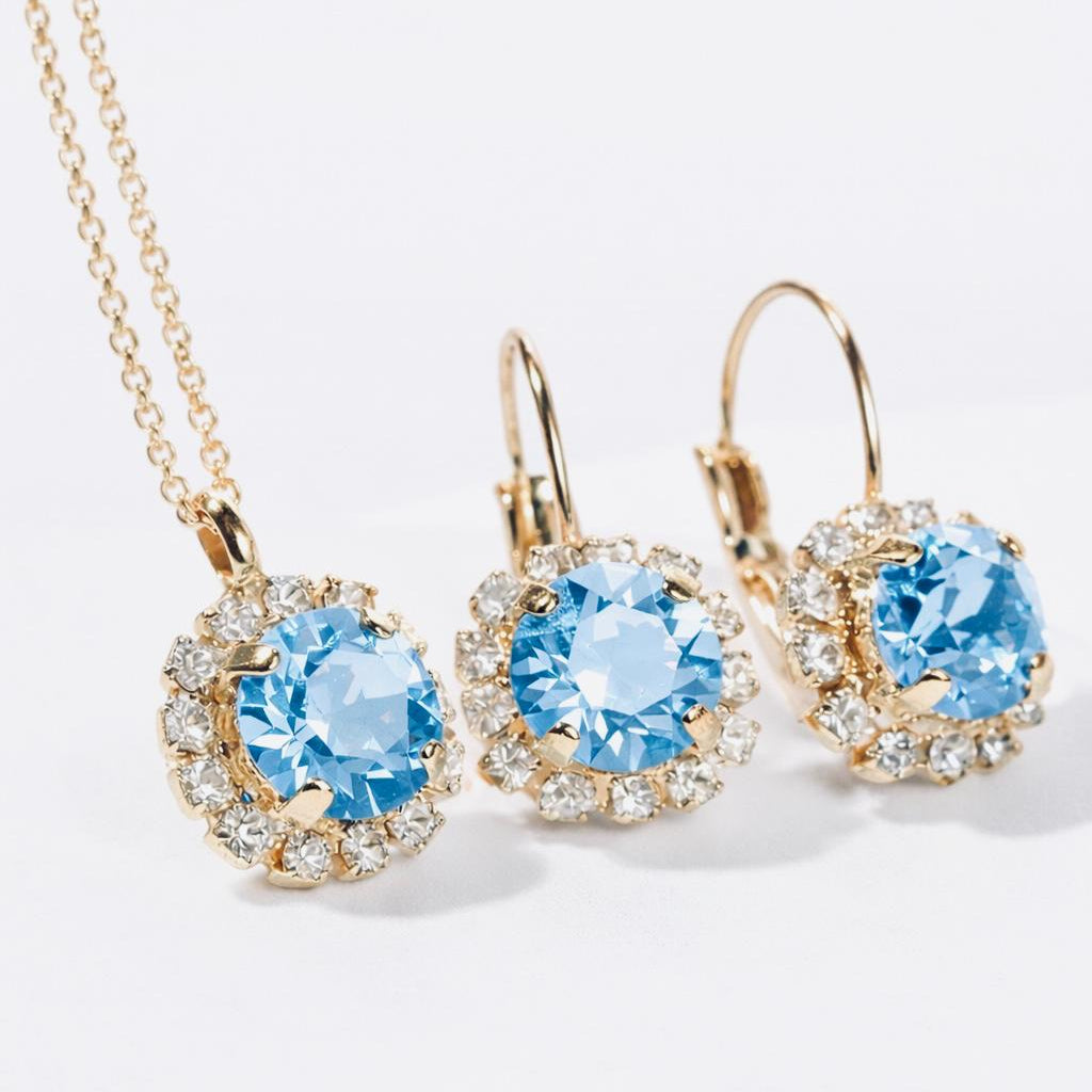 auskari zelta aquamarine antialerģiski