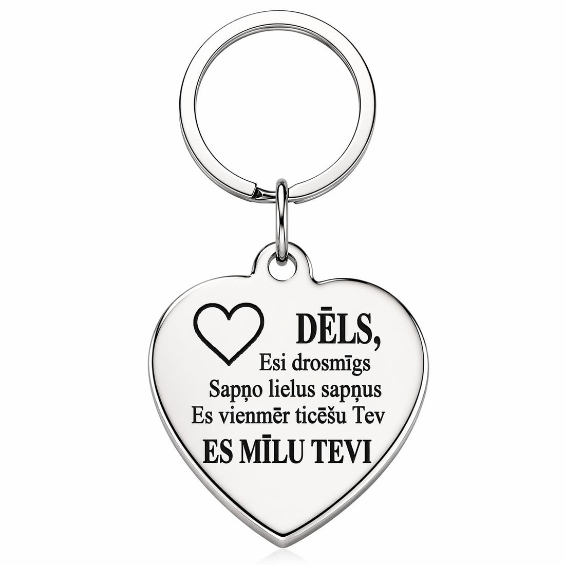Sirds formas atslēgu piekariņš ar uzrakstu