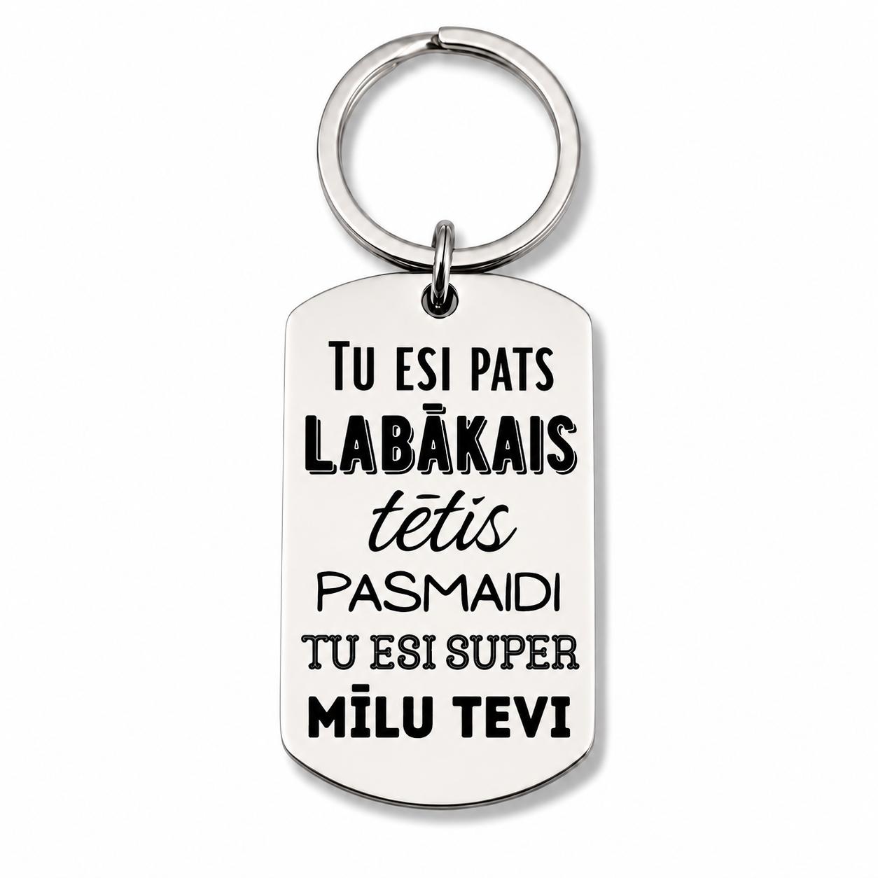 Atslēgu piekariņš ar gravējumu “Labākais tētis” – īpaša dāvana tētim ar personīgu vēstījumu.
