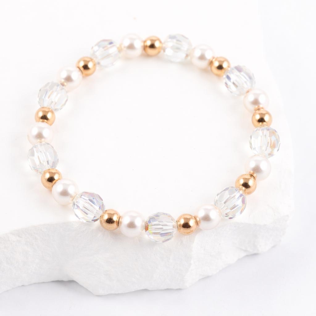 Bērnu aproce ar kristāliem un rozā metāla pērlītēm