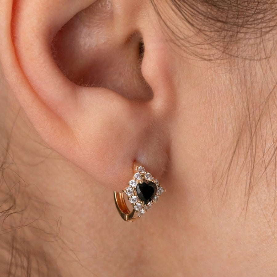 Antialerģiski Riņķīšu auskari ar melniem kristāliem 'NAOMI'