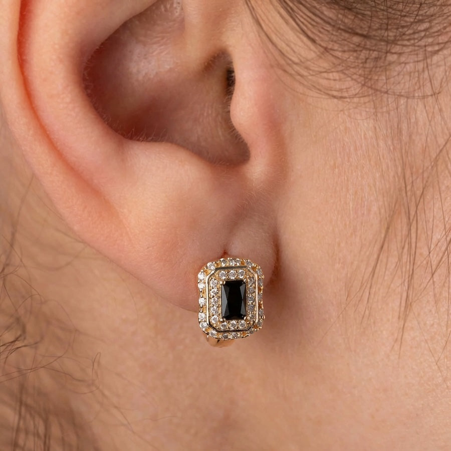 Antialerģiski Riņķīšu auskari ar melniem kristāliem 'REESE'