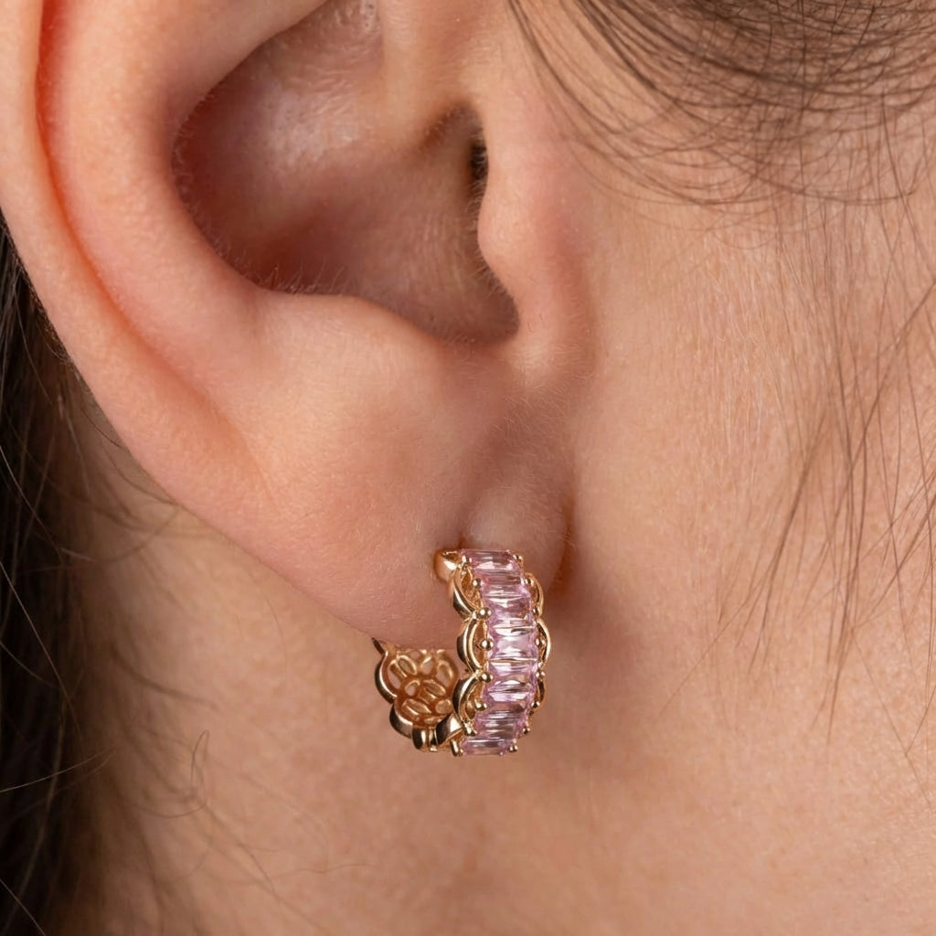 Auskari ar riņķīšu aizdari un antialerģisku rozā zelta pārklājumu