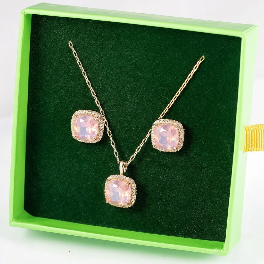 Mirdzošs rotu komplekts piena rozā