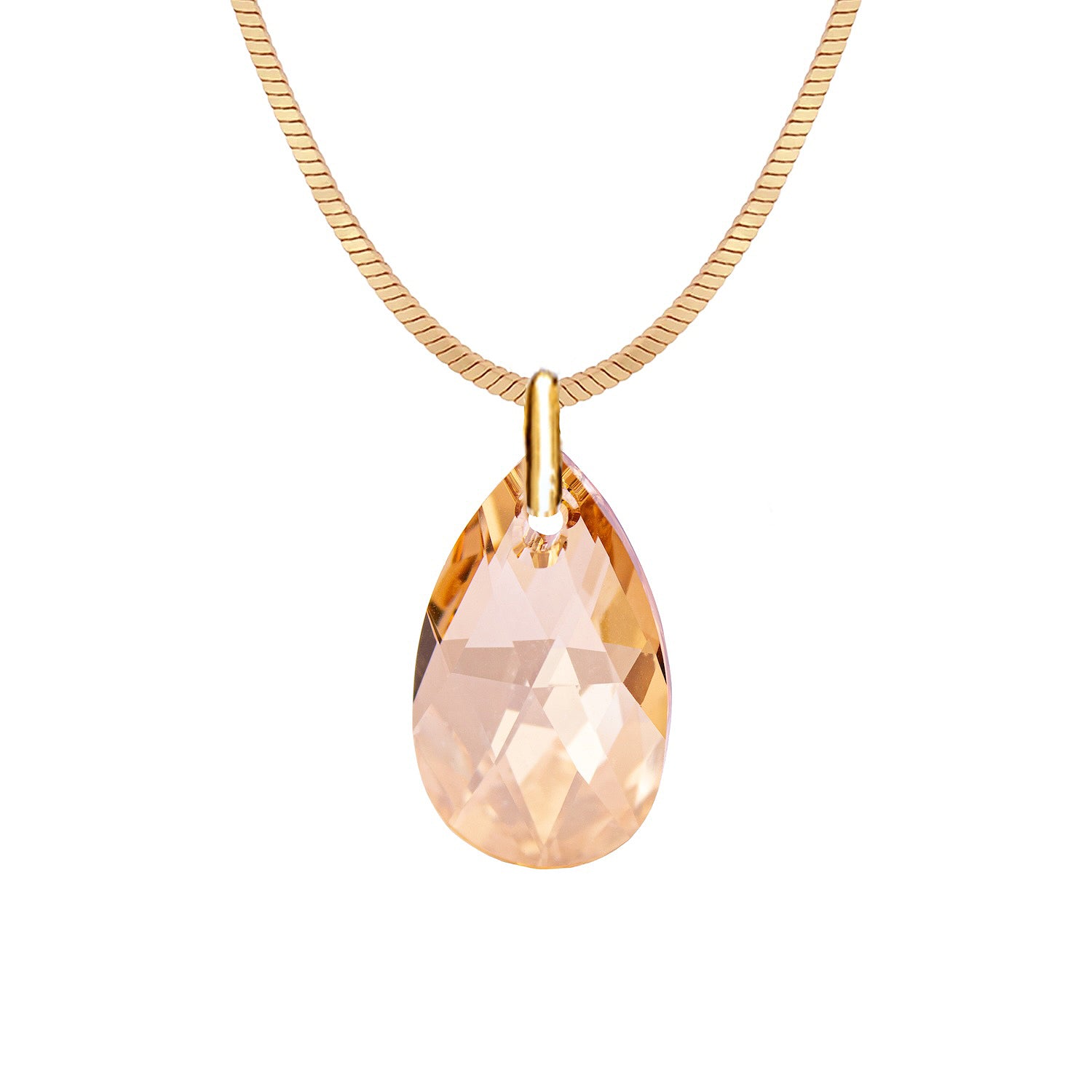 Antialerģiska apzeltīta kaklarota ar bēšu kristālu lāsītes kulonu