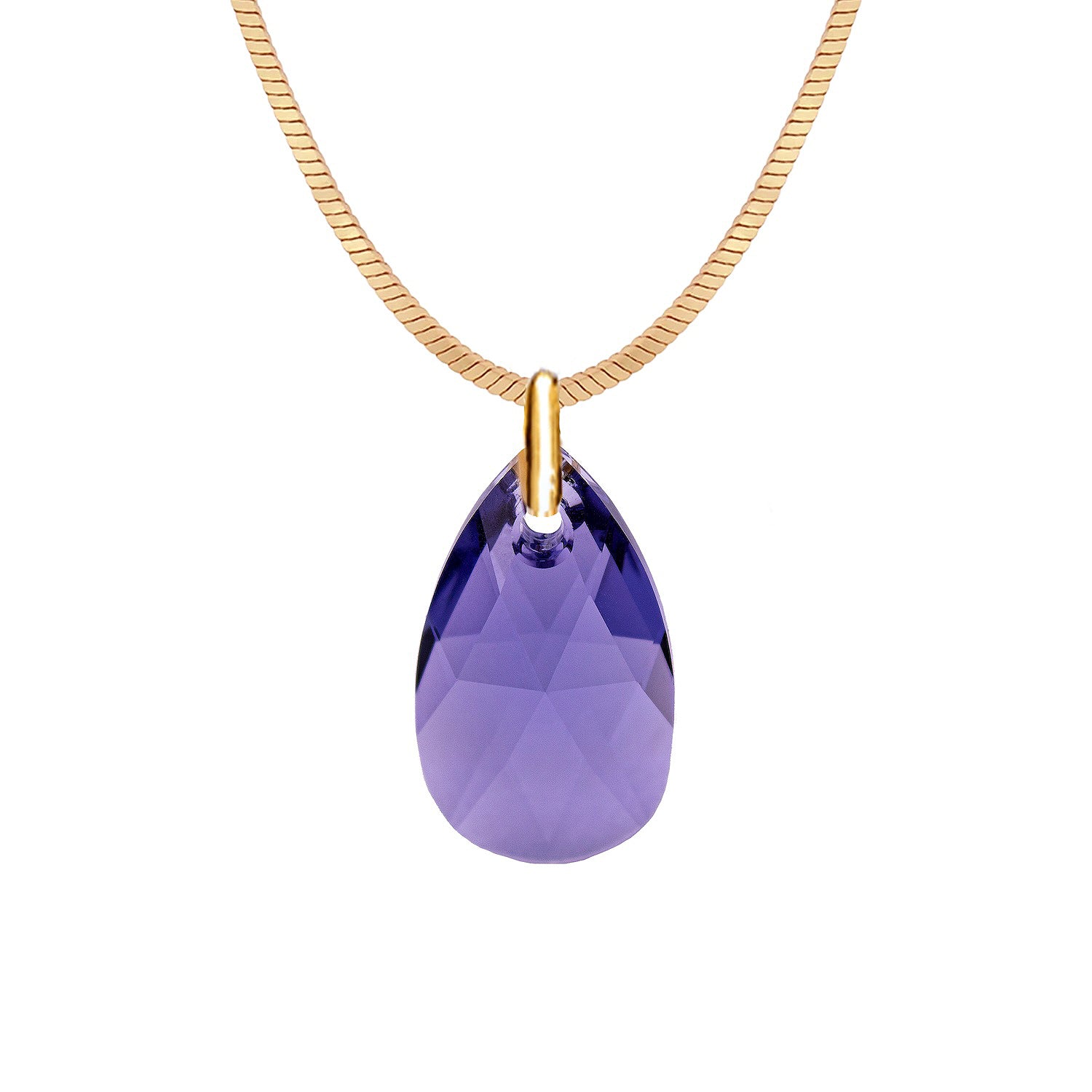 Antialerģiska apzeltīta kaklarota ar violetu kristālu lāsītes kulonu