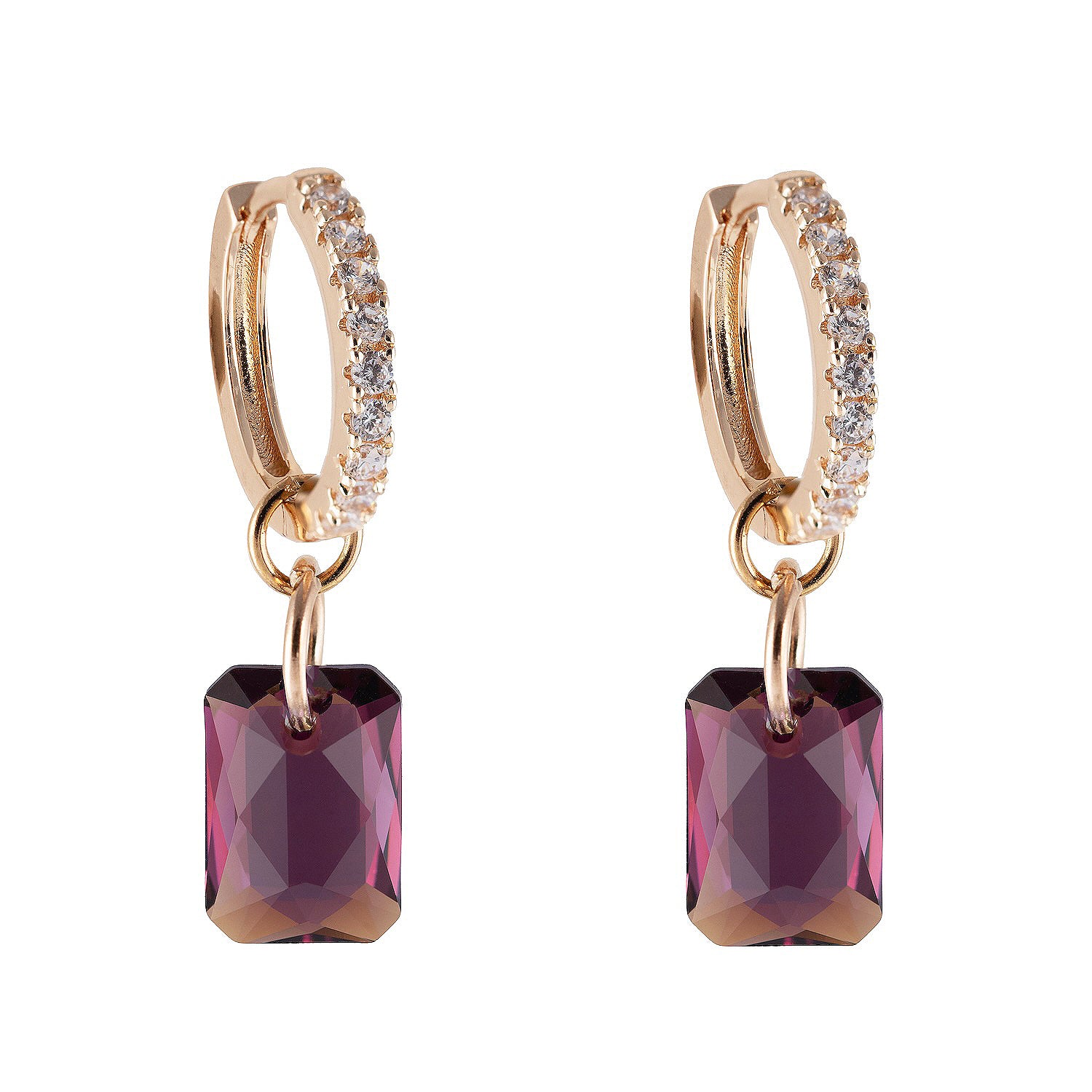 Antialerģiski Taisnstūra auskari transformeri divi vienā lillā