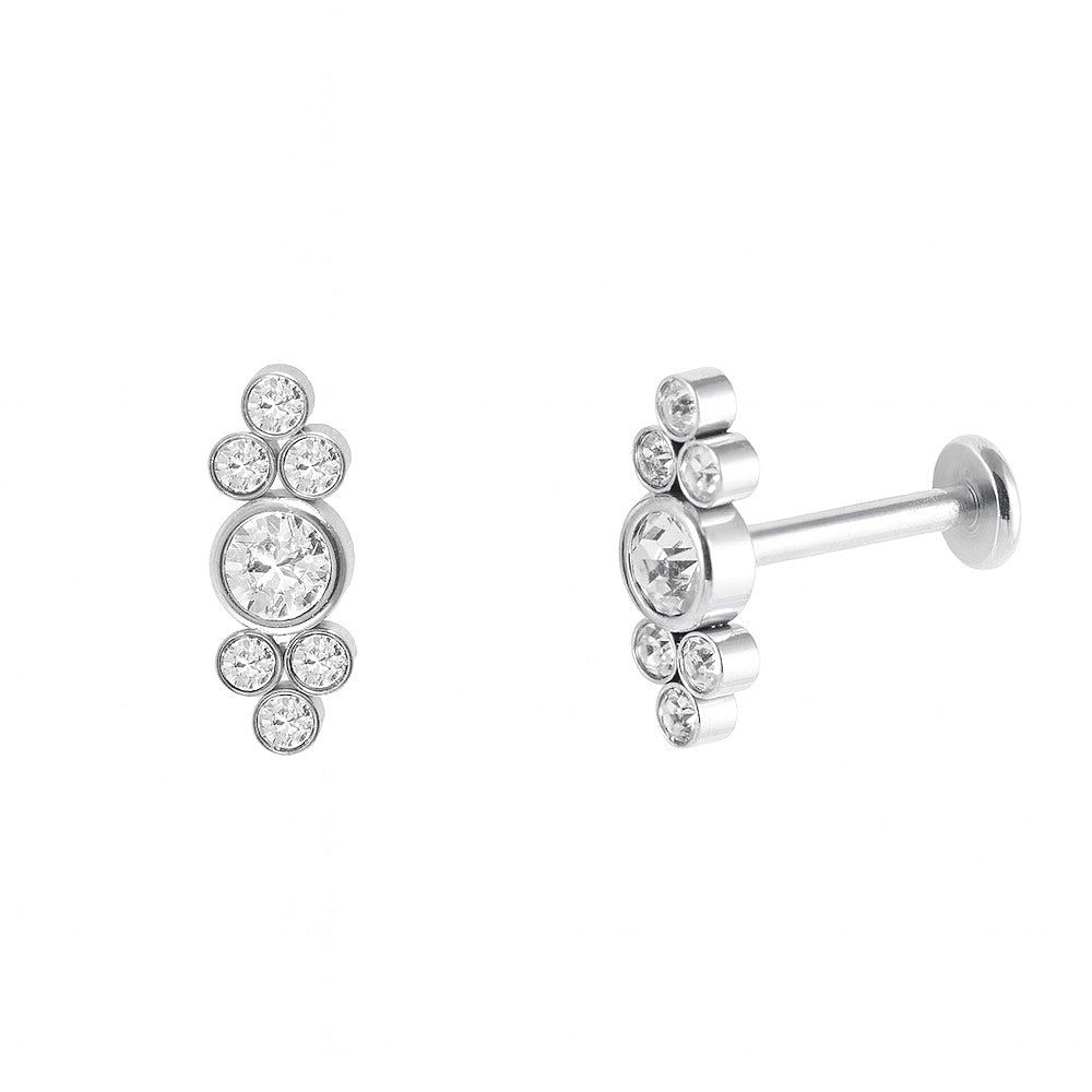 Antialerģisks pīrsinga auskars ar kristāliem 'ELVA' sudraba