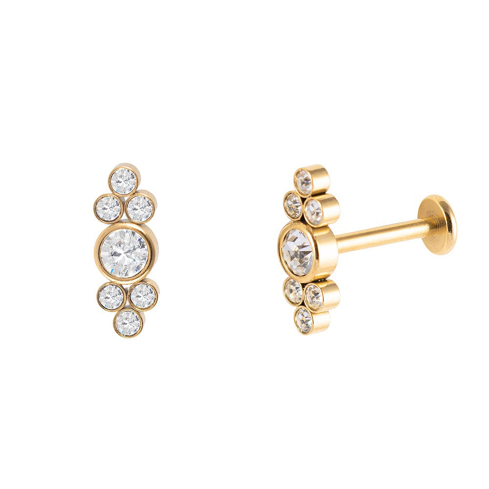 Antialerģisks pīrsinga auskars ar kristāliem 'ELVA' zelta