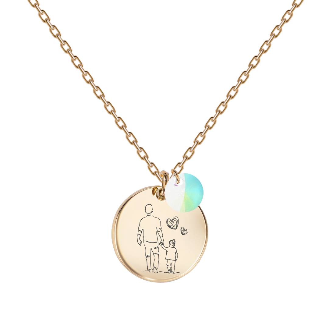 Kaklarota ar attēla gravējumu zelta apdarē ar ab kristālu