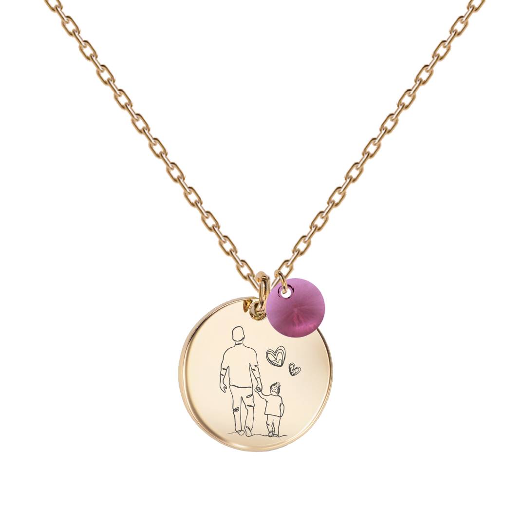 Kaklarota ar attēla gravējumu zelta apdarē ar amethyst kristālu