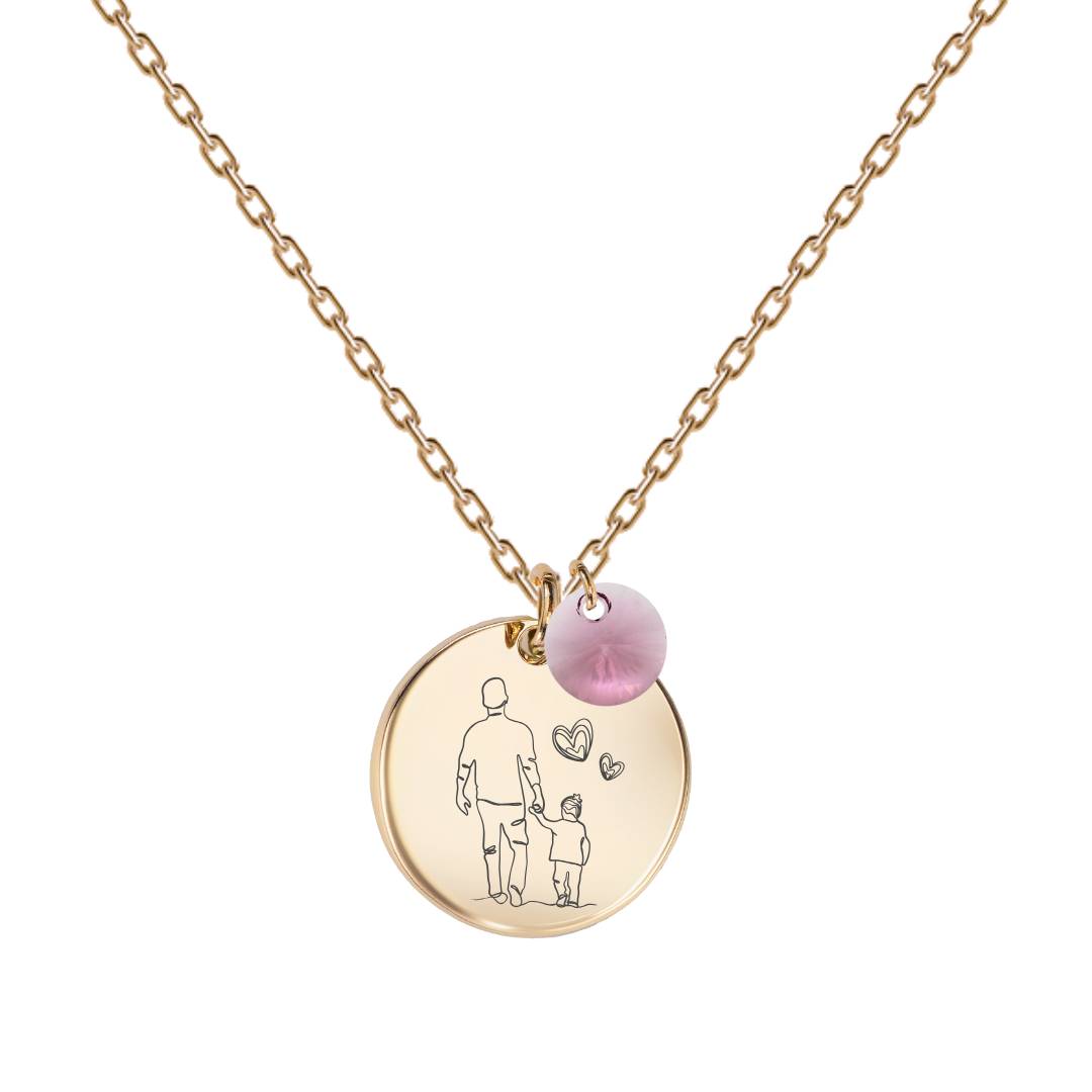 Kaklarota ar attēla gravējumu zelta apdarē ar antpink kristālu