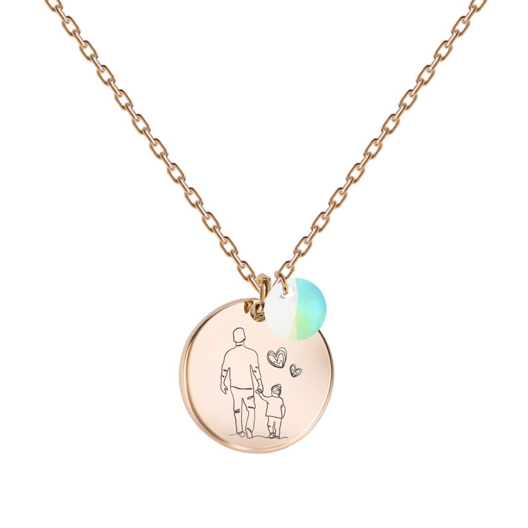 Kaklarota ar attēla gravējumu rozā zelta apdarē ar ab kristālu