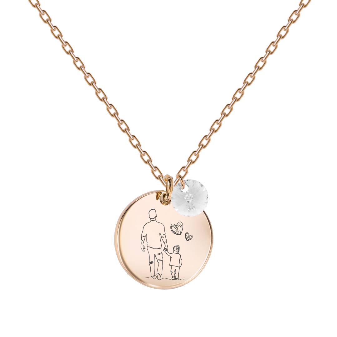 Kaklarota ar attēla gravējumu rozā zelta apdarē ar crystal kristālu