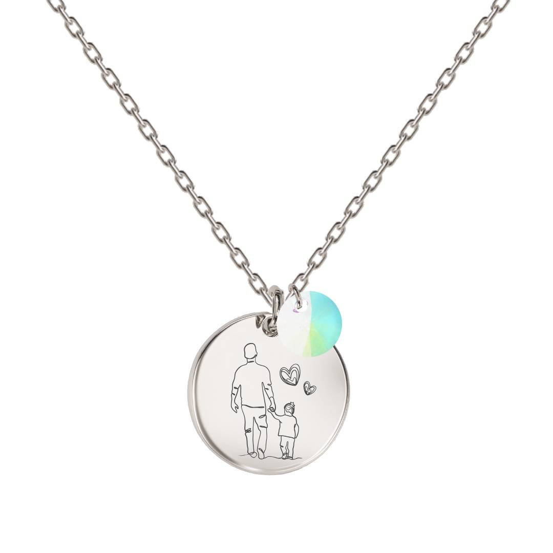 Kaklarota ar attēla gravējumu sudraba apdarē ar ab kristālu