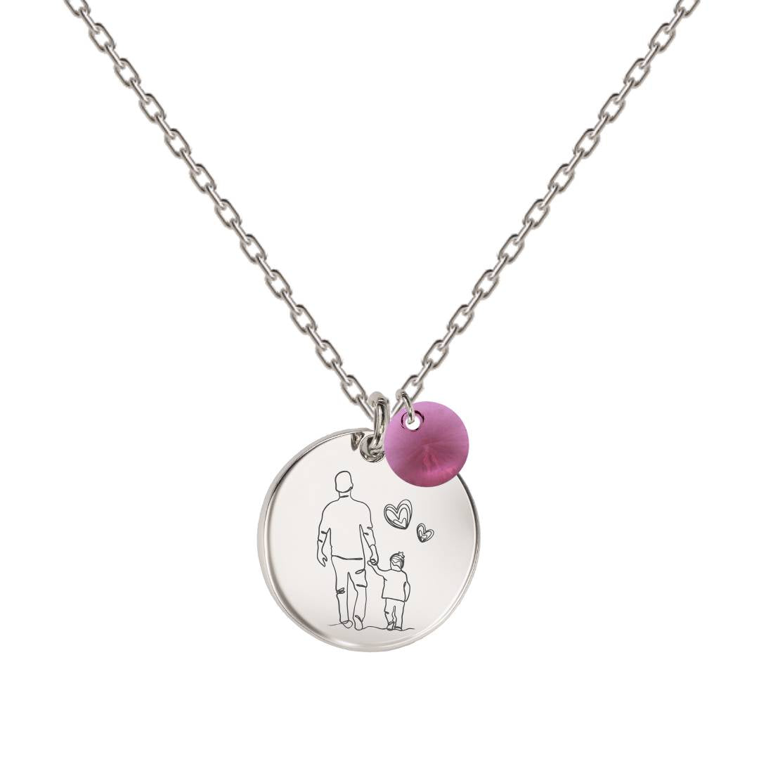 Kaklarota ar attēla gravējumu sudraba apdarē ar amethyst kristālu