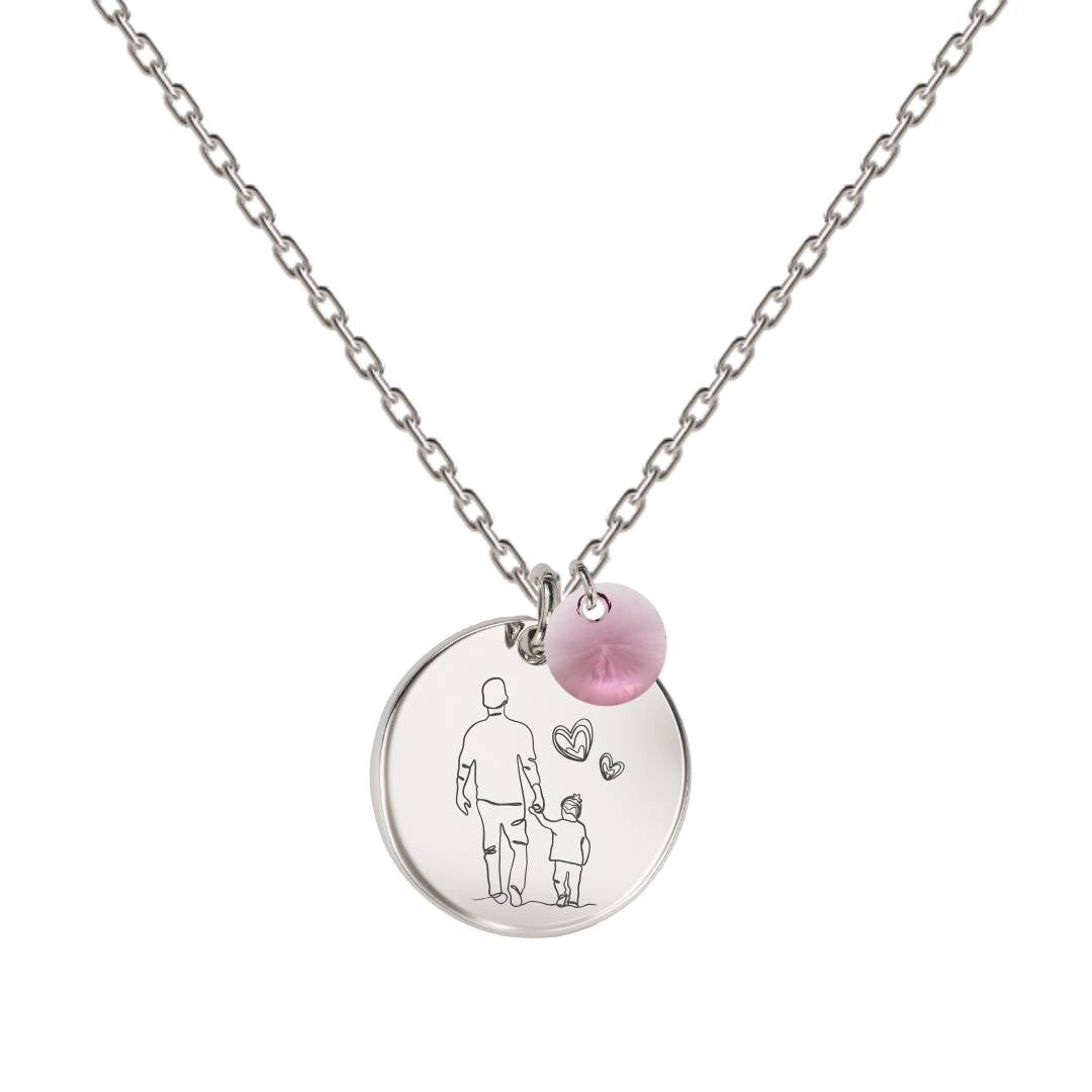 Kaklarota ar attēla gravējumu sudraba apdarē ar antpink kristālu