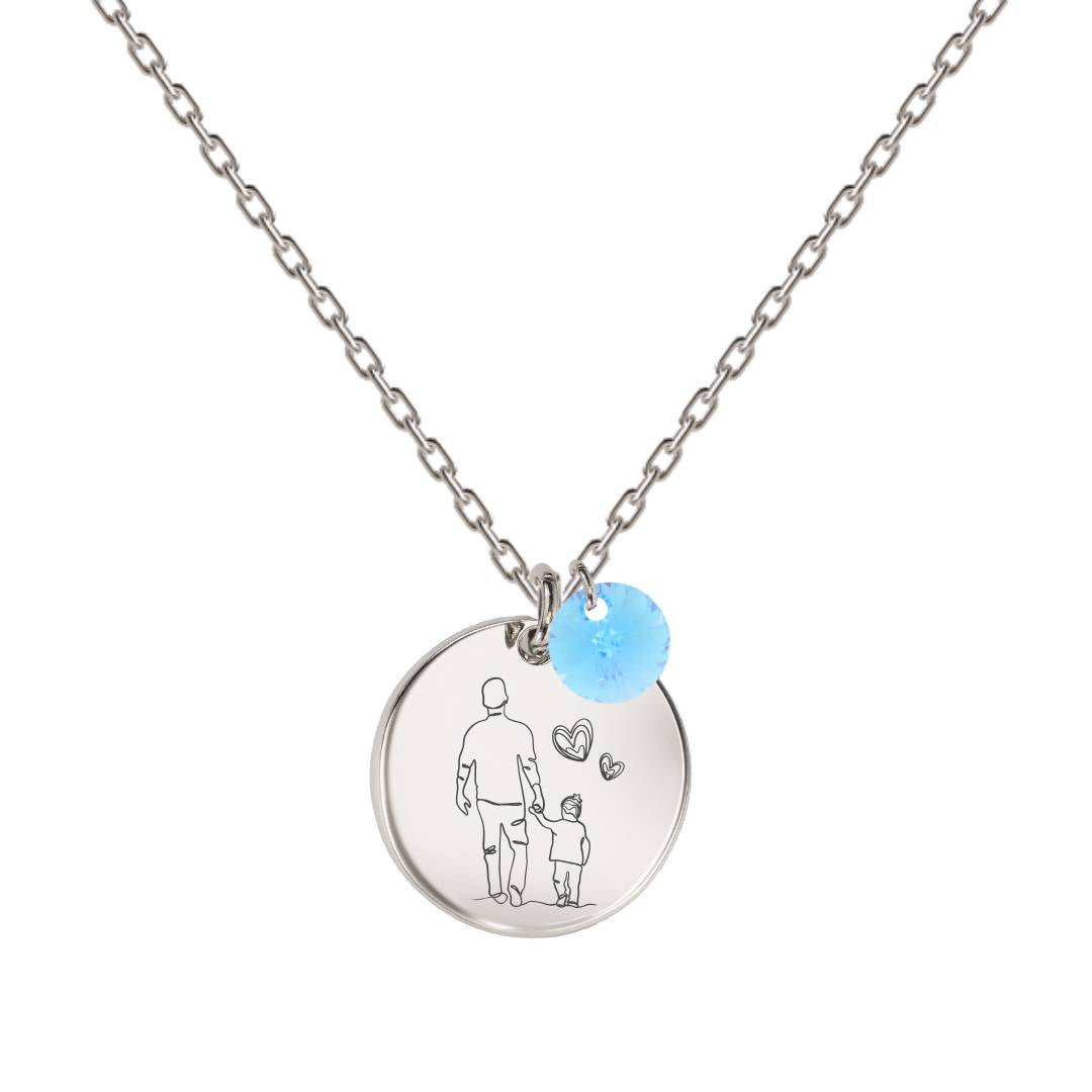 Kaklarota ar attēla gravējumu sudraba apdarē ar aqua kristālu