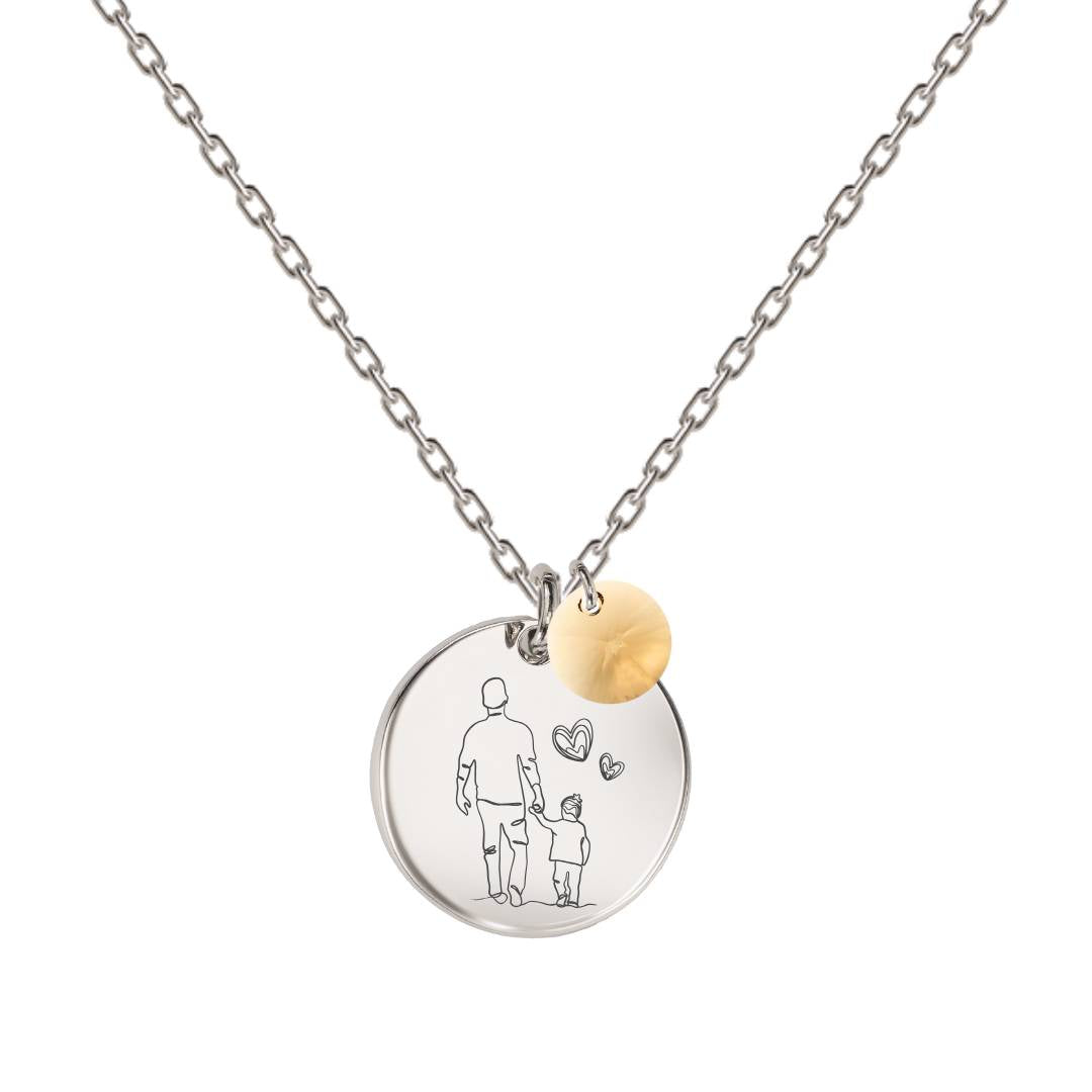 Kaklarota ar attēla gravējumu sudraba apdarē ar golden kristālu