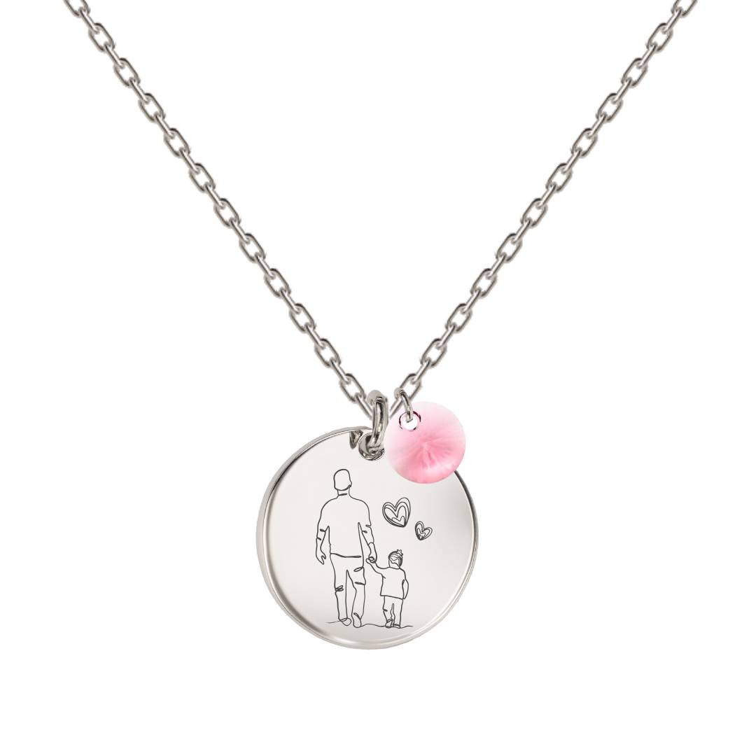 Kaklarota ar attēla gravējumu sudraba apdarē ar light rose kristālu