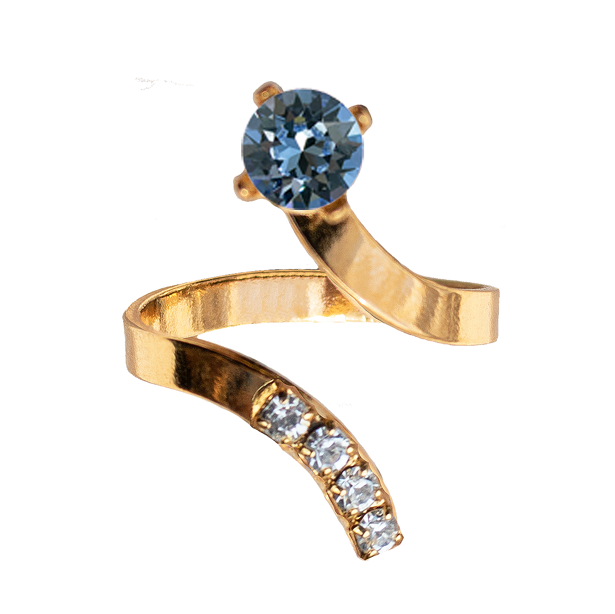 Apzeltīts gredzens ar zilgani pelēku kristālu