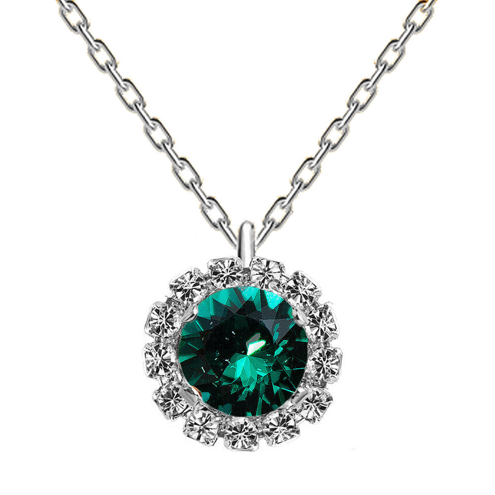 Sudrabota Swarovski kaklarota ar apaļu emeralda kristālu