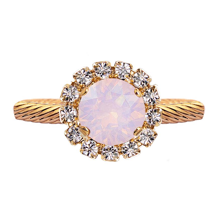 Grezns apzeltīts gredzens ar apaļu rozā opāla kristālu