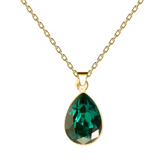 Klasiska Swarovski apzeltīta lāses kaklarota ar  emeralda kristālu